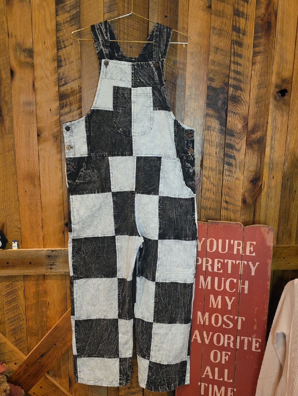 053p Rising International Black and White Checkerboard Overalls